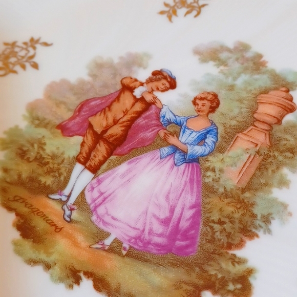 Limoges France antique mid century plate platter gold man woman courting - Picture 16 of 16